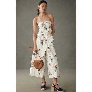 NWOT Maeve Strapless White sea creature Wide-Leg Jumpsuit